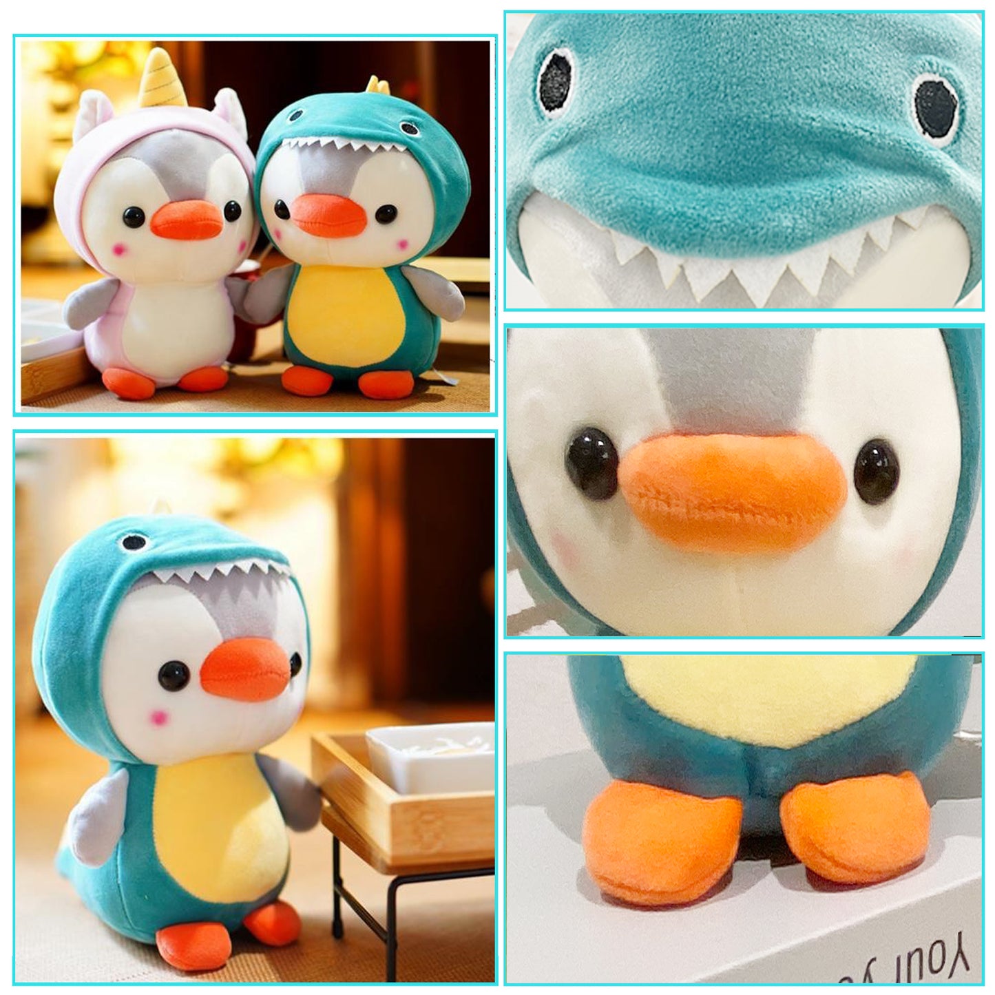 10‘’ Penguin-Dinosaur Plush Kawaii Stuffed Animal, Animal Plush Toys Penguin Wearing Dinosaur Costume Plushies, Cute Animal Doll Gift for Kids, Girls, Birthday, Valentines, Christmas