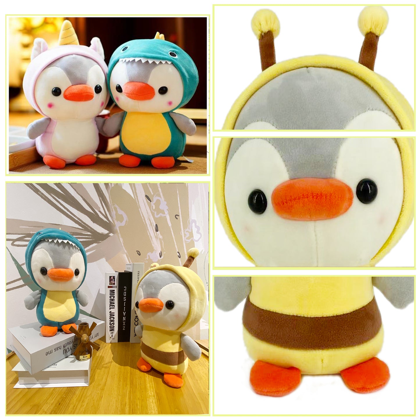 10‘’ Penguin-Bee Plush Kawaii Stuffed Animal, Animal Plush Toys Penguin Wearing Bee Costume Plushies, Cute Animal Doll Gift for Kids, Girls, Birthday, Valentines, Christmas