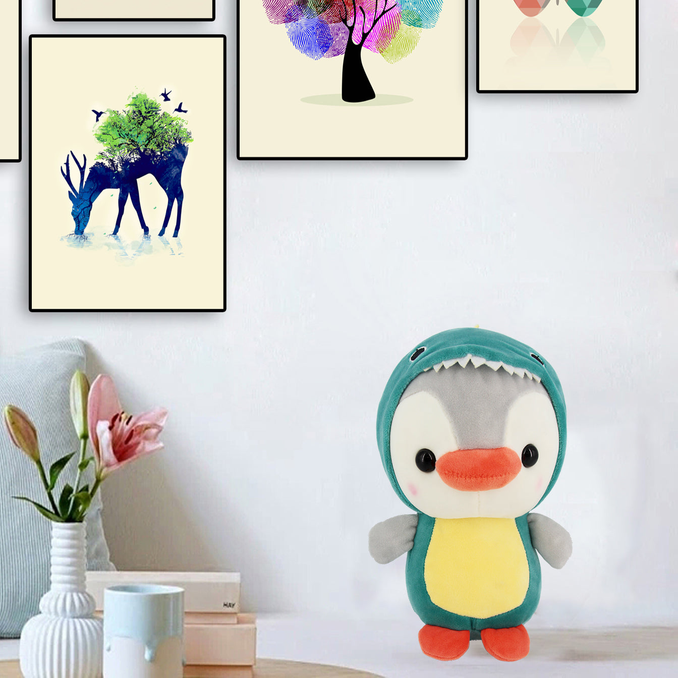 10‘’ Penguin-Dinosaur Plush Kawaii Stuffed Animal, Animal Plush Toys Penguin Wearing Dinosaur Costume Plushies, Cute Animal Doll Gift for Kids, Girls, Birthday, Valentines, Christmas