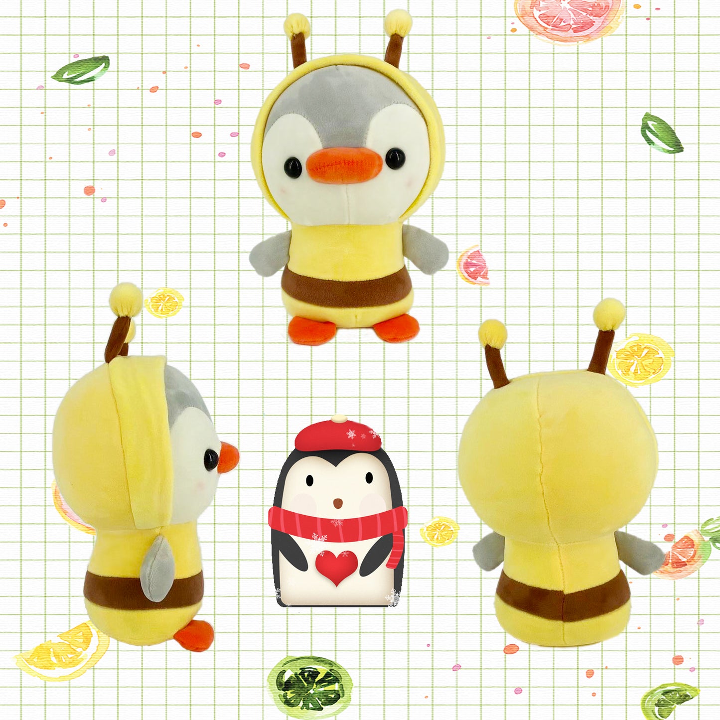 10‘’ Penguin-Bee Plush Kawaii Stuffed Animal, Animal Plush Toys Penguin Wearing Bee Costume Plushies, Cute Animal Doll Gift for Kids, Girls, Birthday, Valentines, Christmas