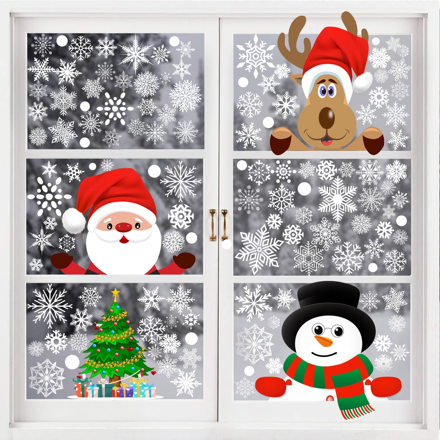 Antbutler Christmas Decorations Window Stickers, Santa Claus Reindeer Snowman Snowflake Xmas Window Cling, 8 Sheet Beautiful Christmas Window Clings…