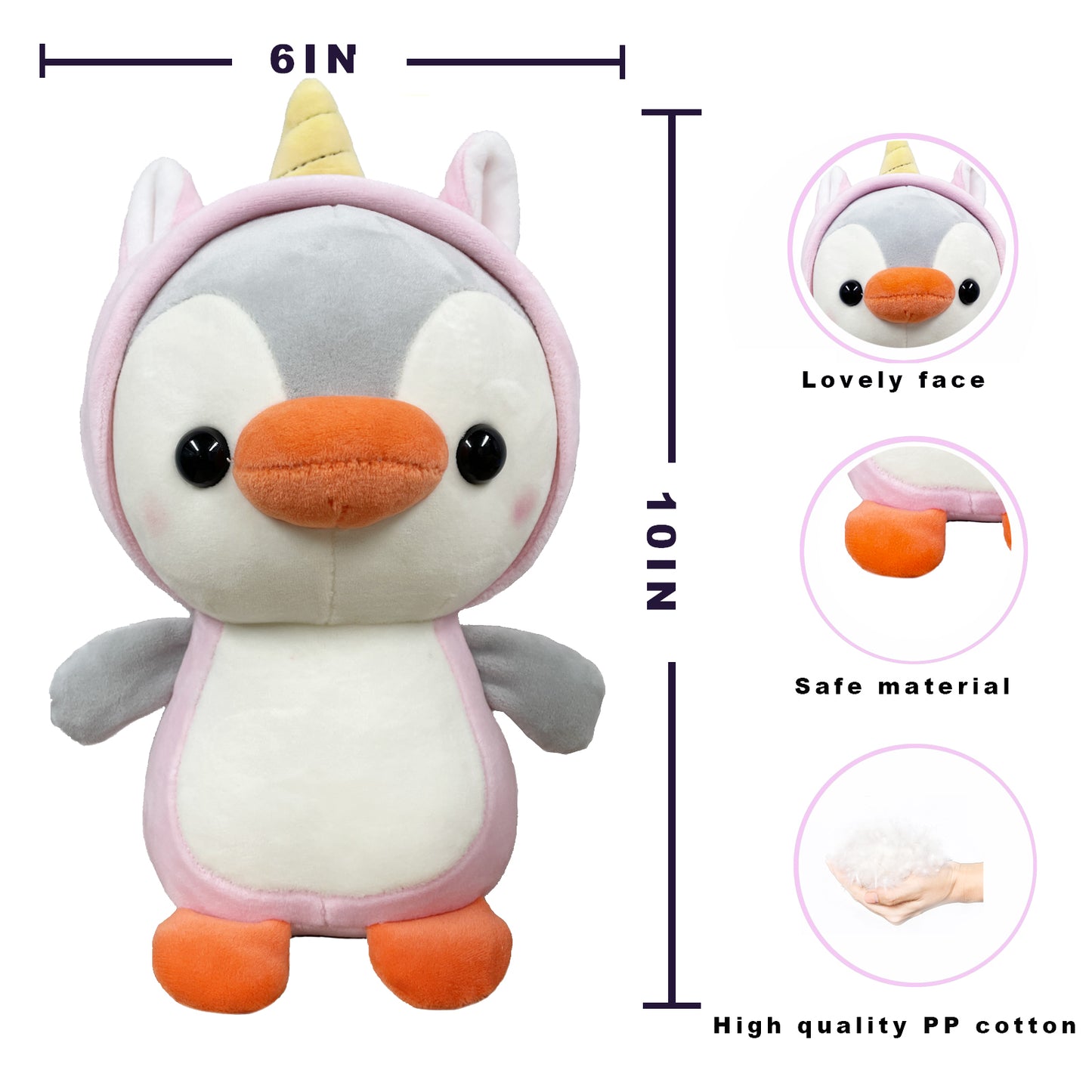 10‘’ Penguin-Unicorn Plush Kawaii Stuffed Animal, Animal Plush Toys Penguin Wearing unicorn Costume Plushies, Cute Animal Doll Gift for Kids, Girls, Birthday, Valentines, Christmas