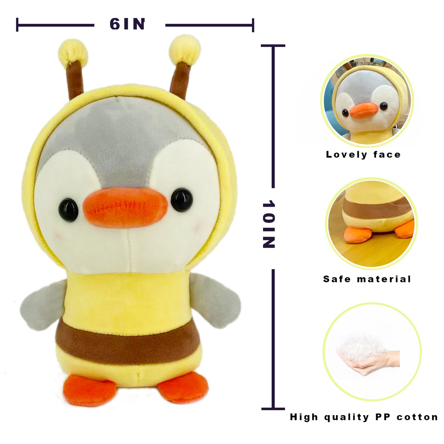 10‘’ Penguin-Bee Plush Kawaii Stuffed Animal, Animal Plush Toys Penguin Wearing Bee Costume Plushies, Cute Animal Doll Gift for Kids, Girls, Birthday, Valentines, Christmas