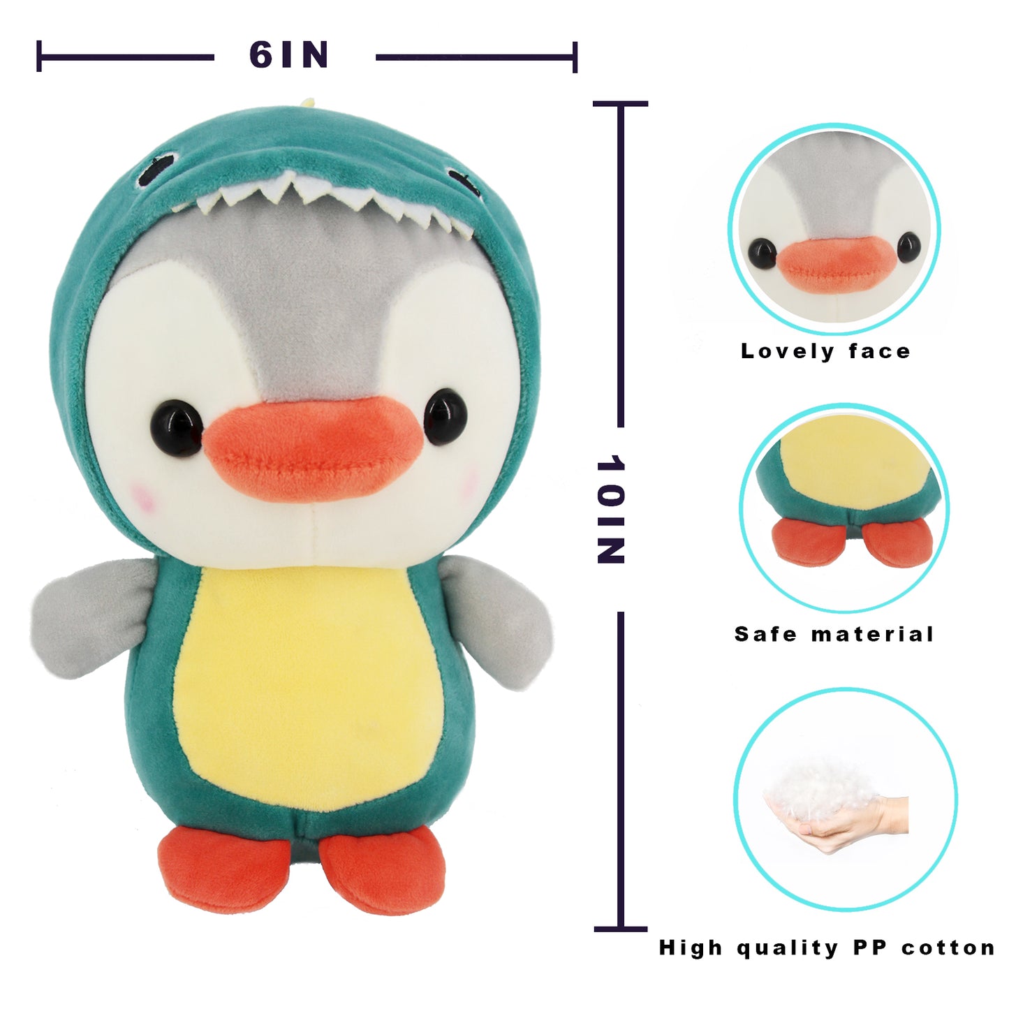 10‘’ Penguin-Dinosaur Plush Kawaii Stuffed Animal, Animal Plush Toys Penguin Wearing Dinosaur Costume Plushies, Cute Animal Doll Gift for Kids, Girls, Birthday, Valentines, Christmas