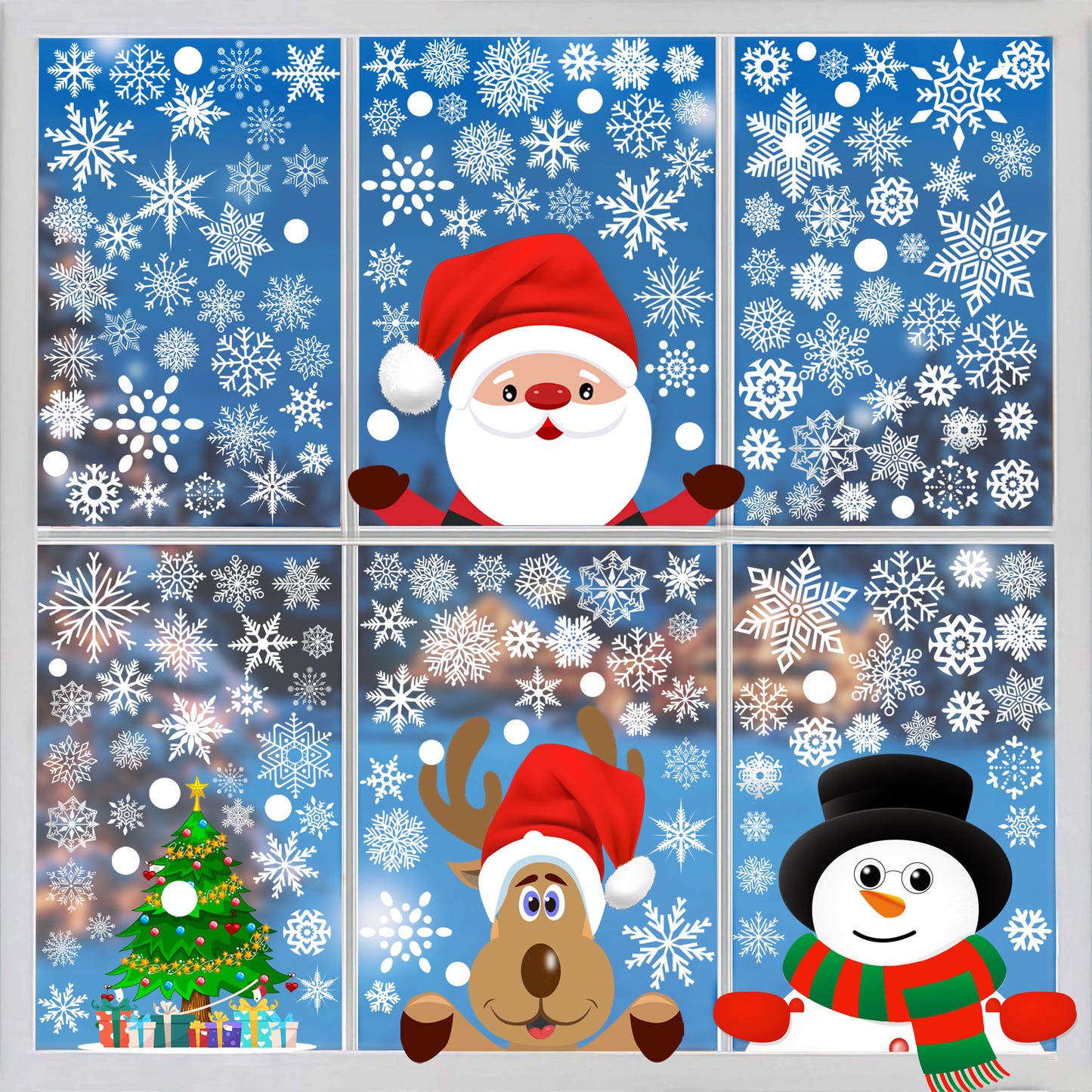 Antbutler Christmas Decorations Window Stickers, Santa Claus Reindeer Snowman Snowflake Xmas Window Cling, 8 Sheet Beautiful Christmas Window Clings…